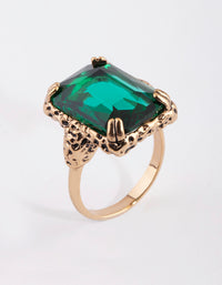 Emerald Square Cut Stone On Gold Band - link has visual effect only