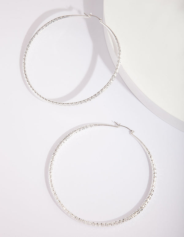 Silver Textured Large Hoop Earrings