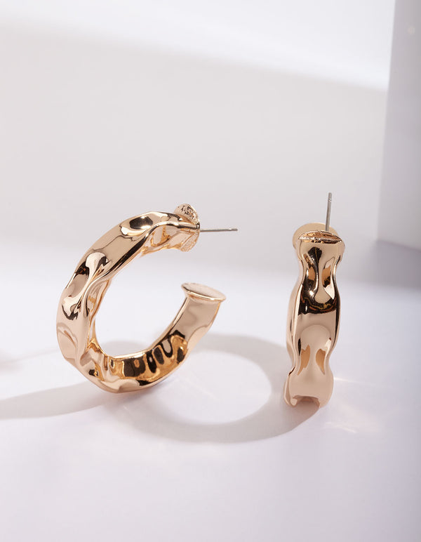 Gold Chunky Molten Hoop Earrings