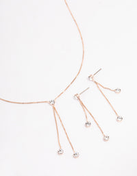 Rose Gold Diamante Drop Earrings Necklace Gift Box - link has visual effect only