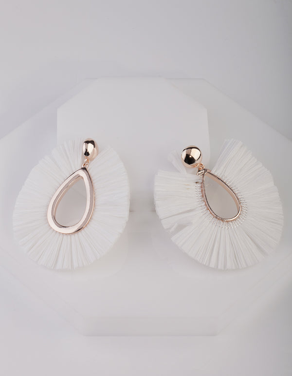 White Straw Tear Drop Earrings