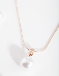 Rose Gold Pearl Necklace Earrings Set - link has visual effect only