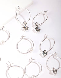 Silver Multi Hoop With Charm Earring 6-Pack - link has visual effect only