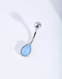 Rhodium Dainty Synthetic Opal Belly Bar - link has visual effect only