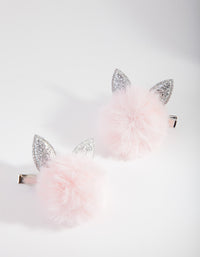 Kids Pink Fluffy Hair Clip Pack - link has visual effect only