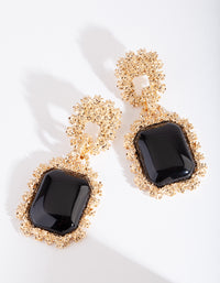 Gold Textured Black Enamel Drop Earrings - link has visual effect only