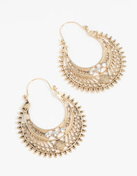 Antique Gold Detailed Hoop Chandbali Earrings - link has visual effect only