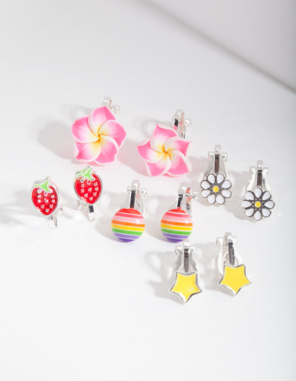 Kids Fruity Flower Clip-On Earring 5-Pack