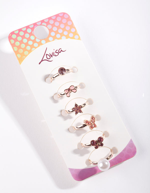 Kids Rose Gold Pink Ring 6-Pack