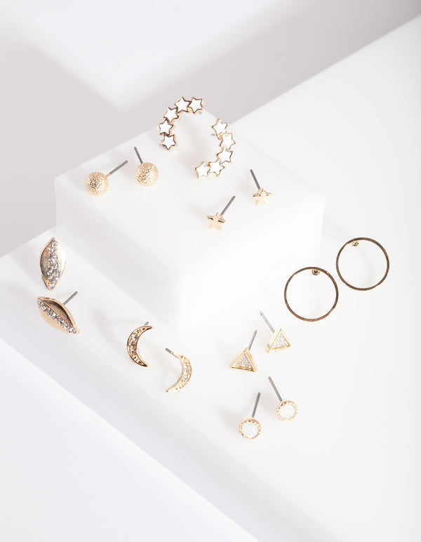 Gold Diamante Mini Earring Stud 8-Pack