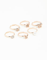 Kids Rose Gold Diamante Pearl Flower & Bow 6-Pack - link has visual effect only