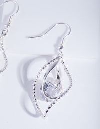 Silver Cubic Zirconia Charm Twist Earrings - link has visual effect only