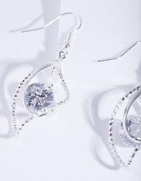 Silver Cubic Zirconia Charm Twist Earrings - link has visual effect only