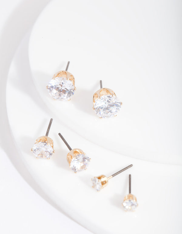 Gold Cubic Zirconia Graduating Stud Earring Pack