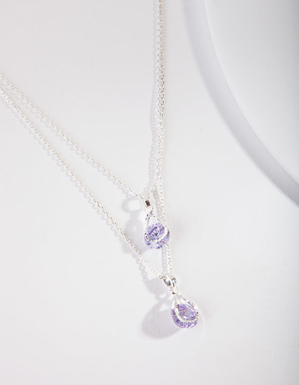 Silver Cubic Zirconia Teardrop Necklace