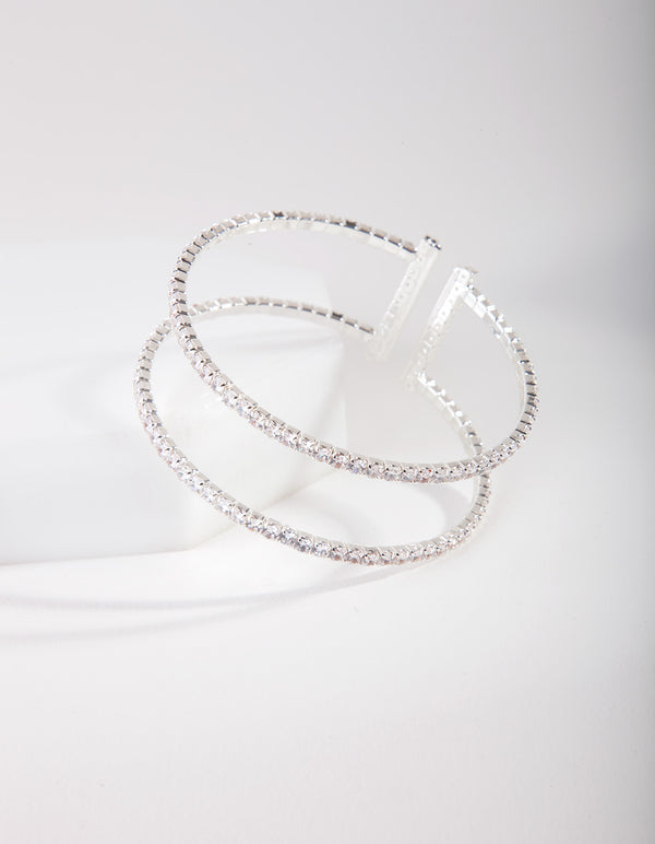 Silver Cubic Zirconia Row Cuff Bracelet