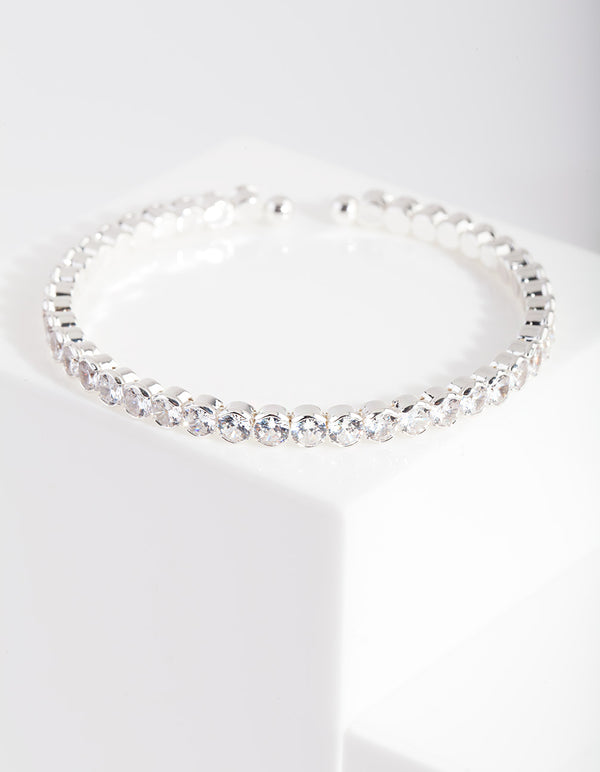 Silver Cubic Zirconia Stone Cuff Bracelet