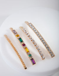 Gold Long Multi Jewel Hair Pins 4-Pack - link has visual effect only