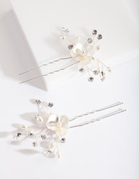 Silver White Flower Hair Pin Pack - link has visual effect only