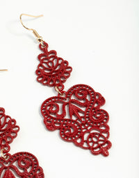 Red Filigree Leaf Earrings - link has visual effect only