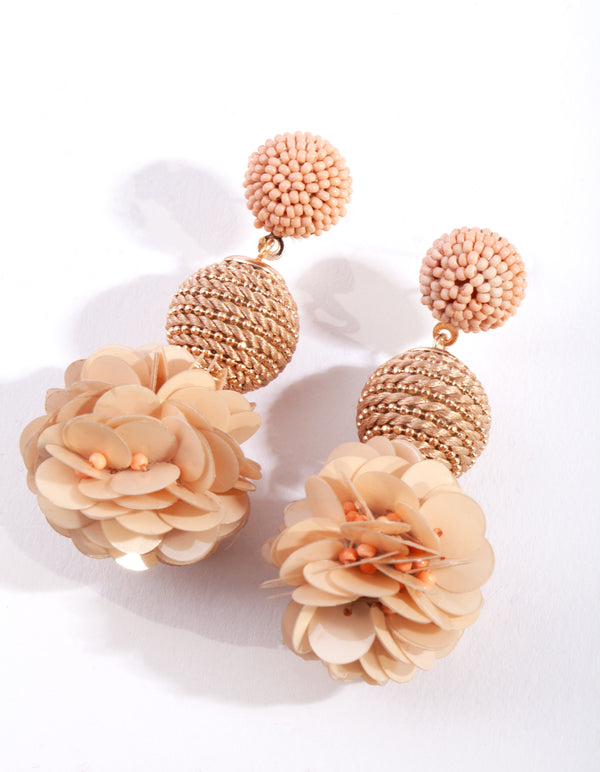 Rose Gold Fabric Flower Earrings