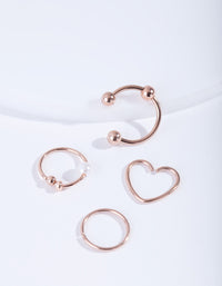 Rose Gold Surgical Steel Heart Ring 4-Pack - link has visual effect only