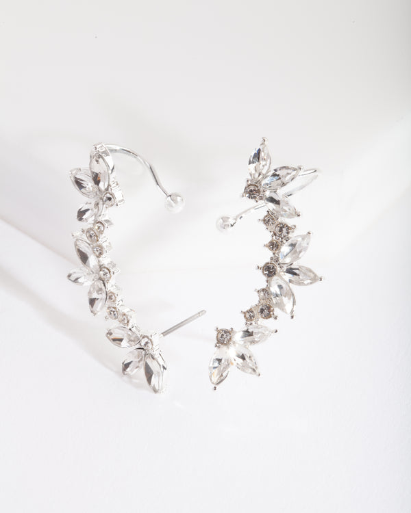 Silver Diamante Leaf Ear Cuff