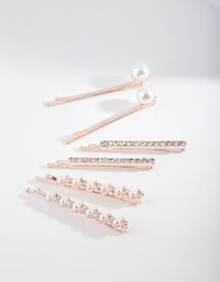 Rose Gold Pearl & Crystal Hair Pin 6-Pack - link has visual effect only