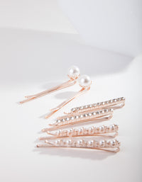 Rose Gold Pearl & Crystal Hair Pin 6-Pack - link has visual effect only