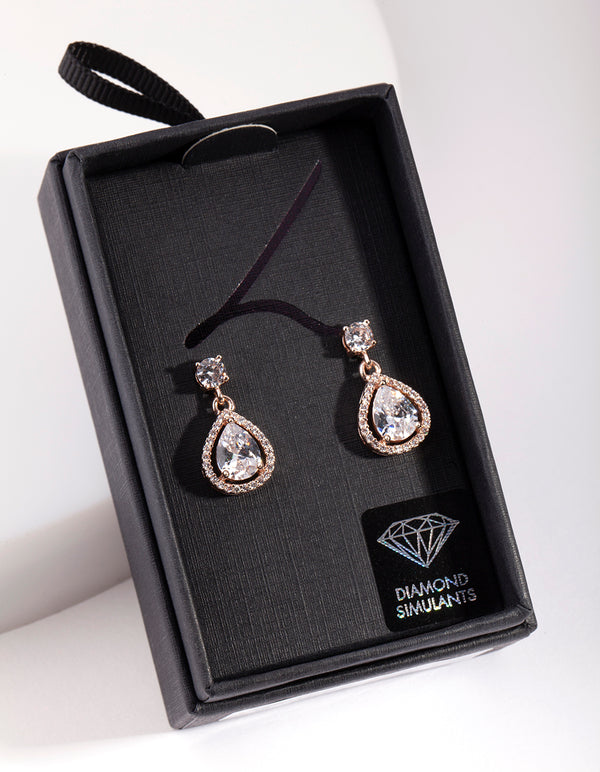 Encircled Mini Diamond Simulant Pear Drop Earrings