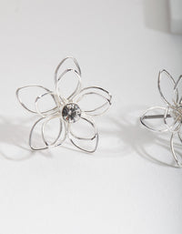 Silver Dainty Diamante Flower Earrings - link has visual effect only