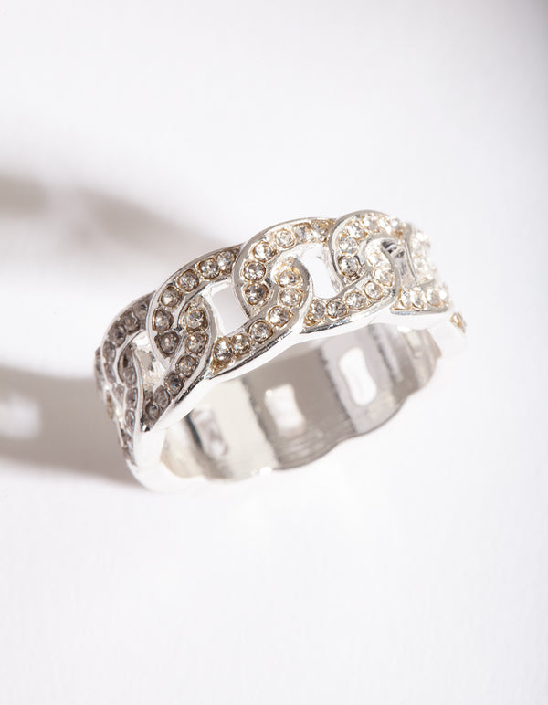 Silver Diamante Chain Ring