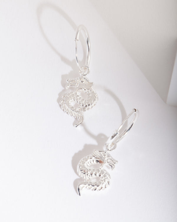 Sterling Silver Dragon Hoop Earrings