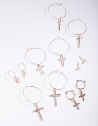 Rose Gold Cross Hoop Earring Pack - link has visual effect only