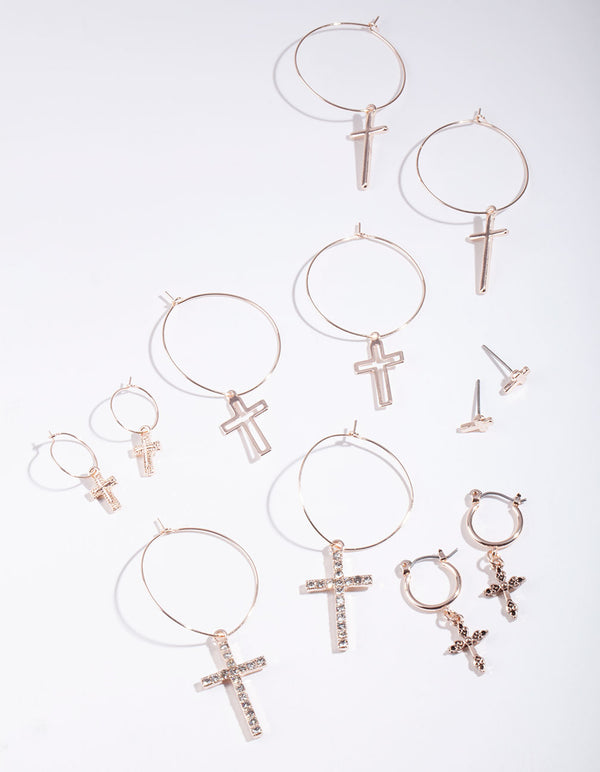 Rose Gold Cross Hoop Earring Pack