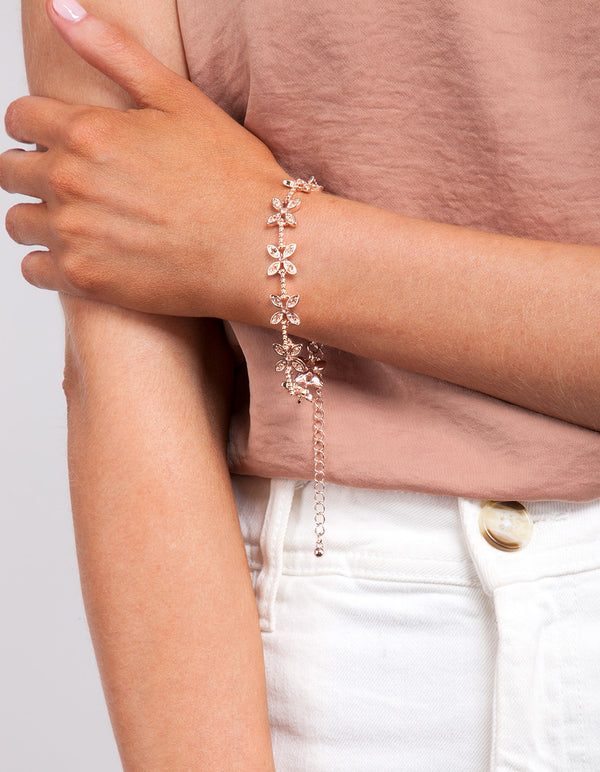 Rose Gold Floral Diamante Bracelet