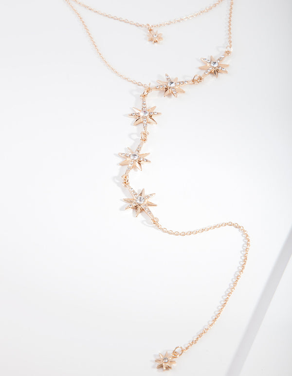 Gold Diamante Star Y Necklace