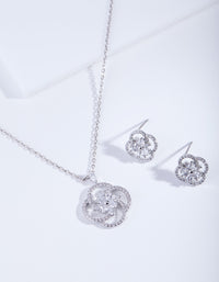 Diamond Simulant Twist Flower Jewellery Set - link has visual effect only