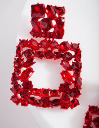 Red Gem Diamante Square Earrings - link has visual effect only