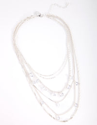 Cubic Zirconia Silver Multi Chain Necklace - link has visual effect only