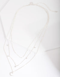 Silver Cubic Zirconia 3 Row Moon & Droplet Necklace - link has visual effect only