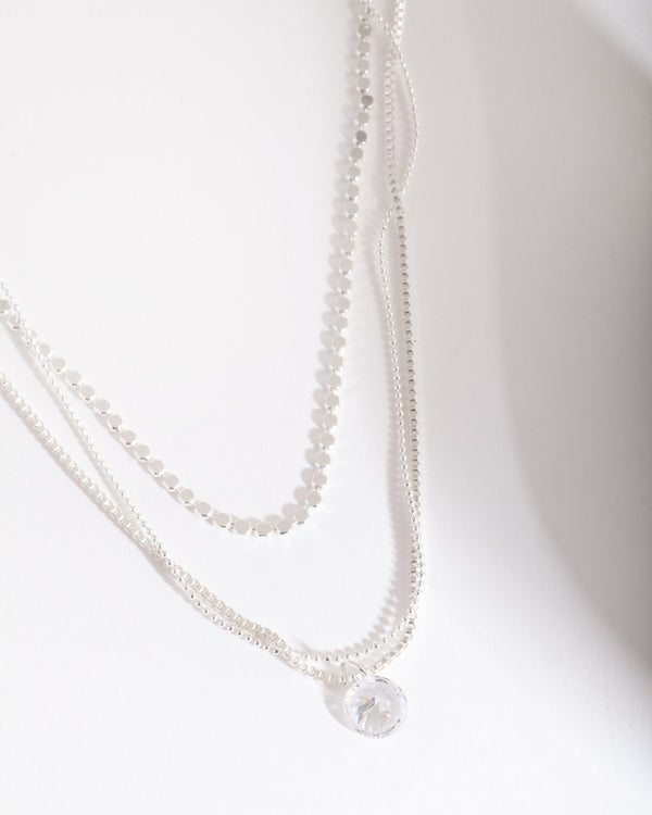 Silver Layered Cubic Zirconia Necklace