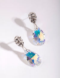 Silver Diamond Simulant Faceted Teardrop Earrings - link has visual effect only