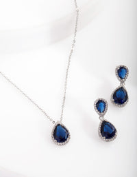 Sapphire Teardrop Earrings Necklace Set - link has visual effect only