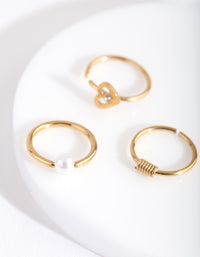 Gold Pearl Heart Diamante Nose Ring Pack - link has visual effect only