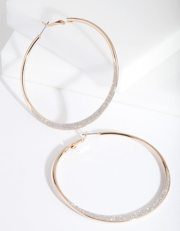 Large Gold Glitter Edge Hoop Earrings