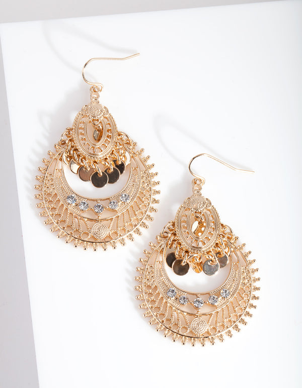 Mini Gold Diamante Disc Bohemian Earrings