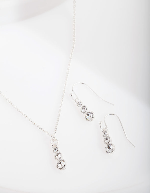 Diamond Simulant Graduating Crystal Necklace & Earrings Set