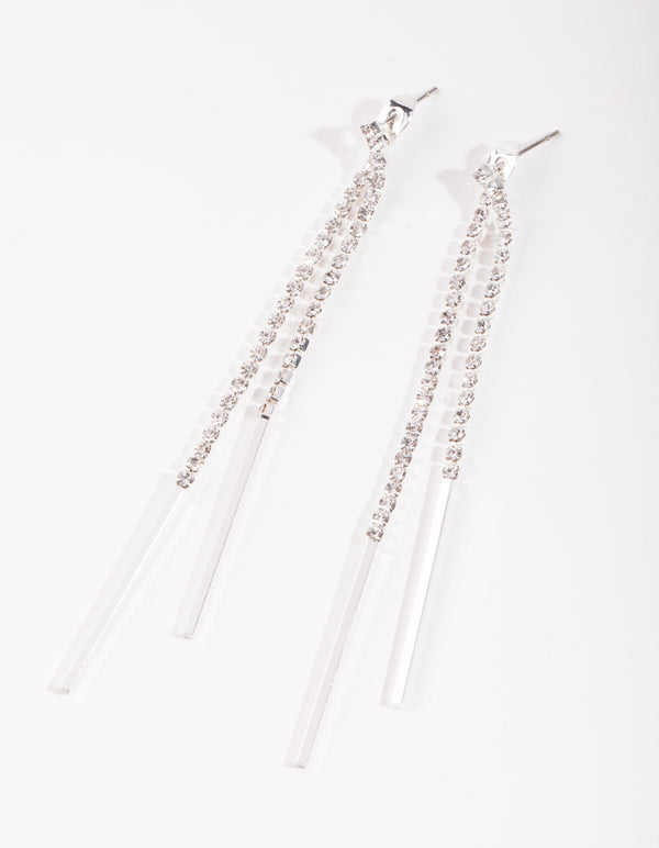 Silver Diamante Cup Chain Drop Earrings