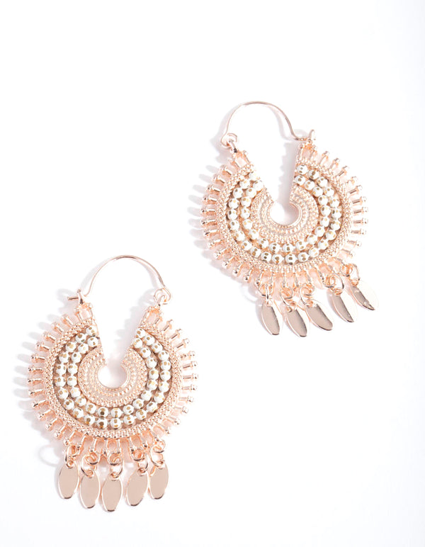 Rose Gold White Bead Chandbali Earrings